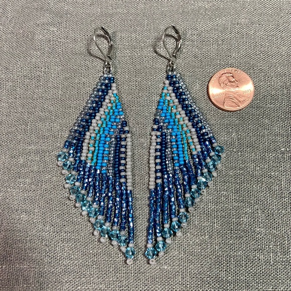 Seaside Angular Stripes Beaded Earrings - Picture 2 of 2